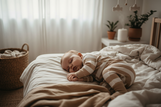 Baby sleeping peacefully in soft bamboo pajamas - BamHug natural sleepwear for better sleep