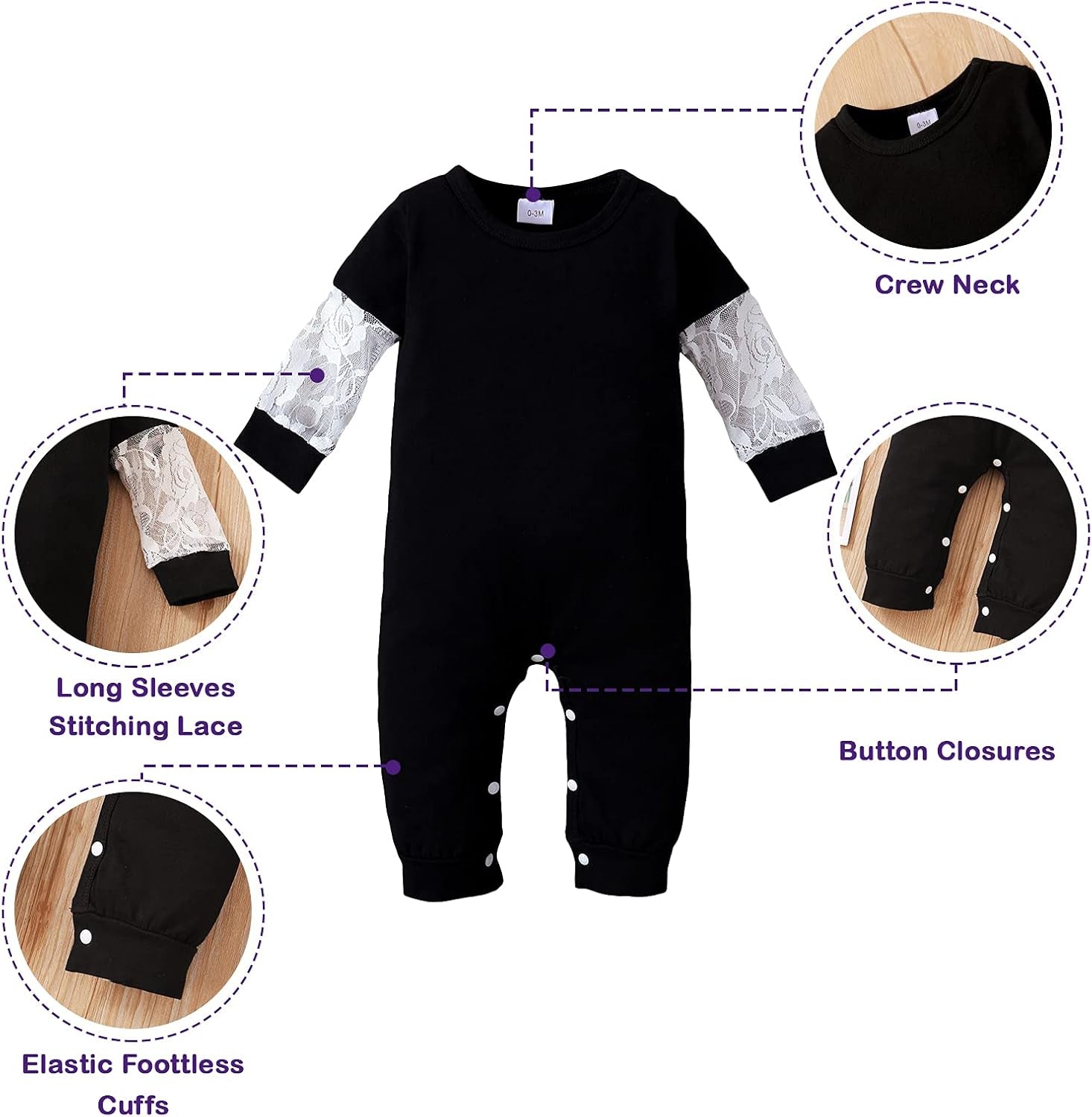 Baby Girl Romper Long Sleeve Footless Pajamas Solid Infant Girl One-Piece Jumpsuit Outfit Clothes