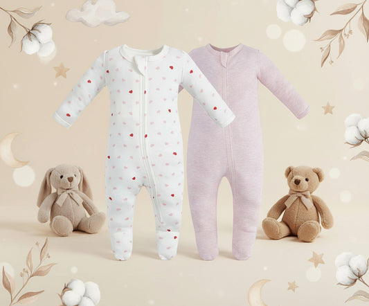 Organic Cotton Baby Pajamas, Boys Girls Zip Front Sleep 'N Play Pjs, Footed Sleeper, Long Sleeve
