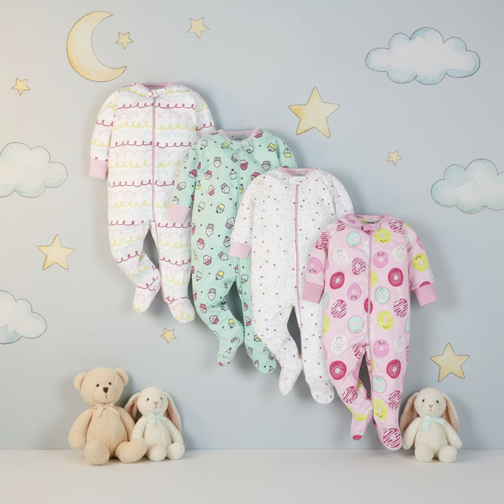 Baby-Girls 4-Pack Sleep 'N Play Footies Multi Pack